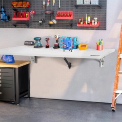 Seinään kiinnitettävä lastulevyinen taittopöytä 800 x 600 mm valkoinen rautakiinnikkeillä