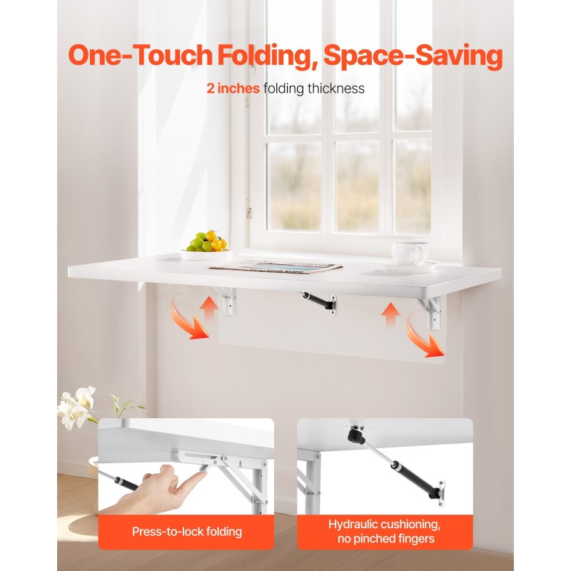 Seinään kiinnitettävä taittopöytä lastulevy 900 x 500 mm rautainen kannatin valkoinen