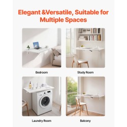 Seinään kiinnitettävä taittopöytä lastulevy 900 x 500 mm rautainen kannatin valkoinen