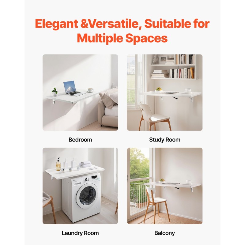 Seinään kiinnitettävä taittopöytä lastulevy 900 x 500 mm rautainen kannatin valkoinen