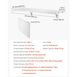 Seinään kiinnitettävä taittopöytä lastulevy 900 x 500 mm rautainen kannatin valkoinen