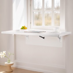 Seinään kiinnitettävä taittopöytä lastulevy 900 x 500 mm rautainen kannatin valkoinen