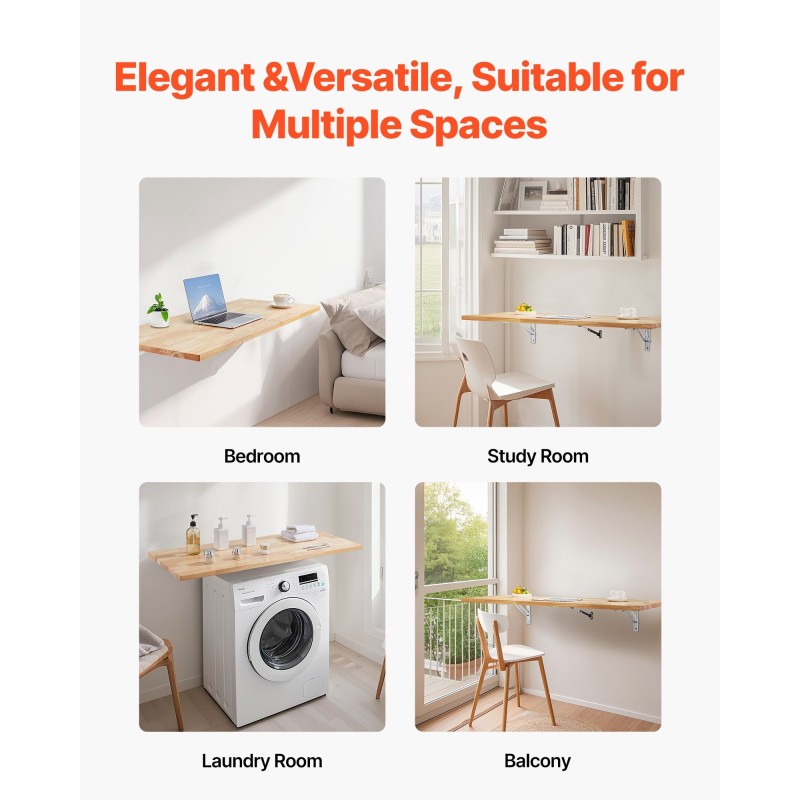 Seinäpöytä taittuva kumipuinen 1200 x 500 mm seinään kiinnitettävä