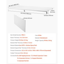 Seinään kiinnitettävä lastulevyinen taittopöytä 110 x 46 cm rautakiinnikkeillä
