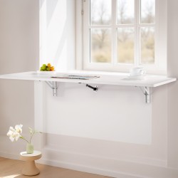 Seinään kiinnitettävä lastulevyinen taittopöytä 110 x 46 cm rautakiinnikkeillä