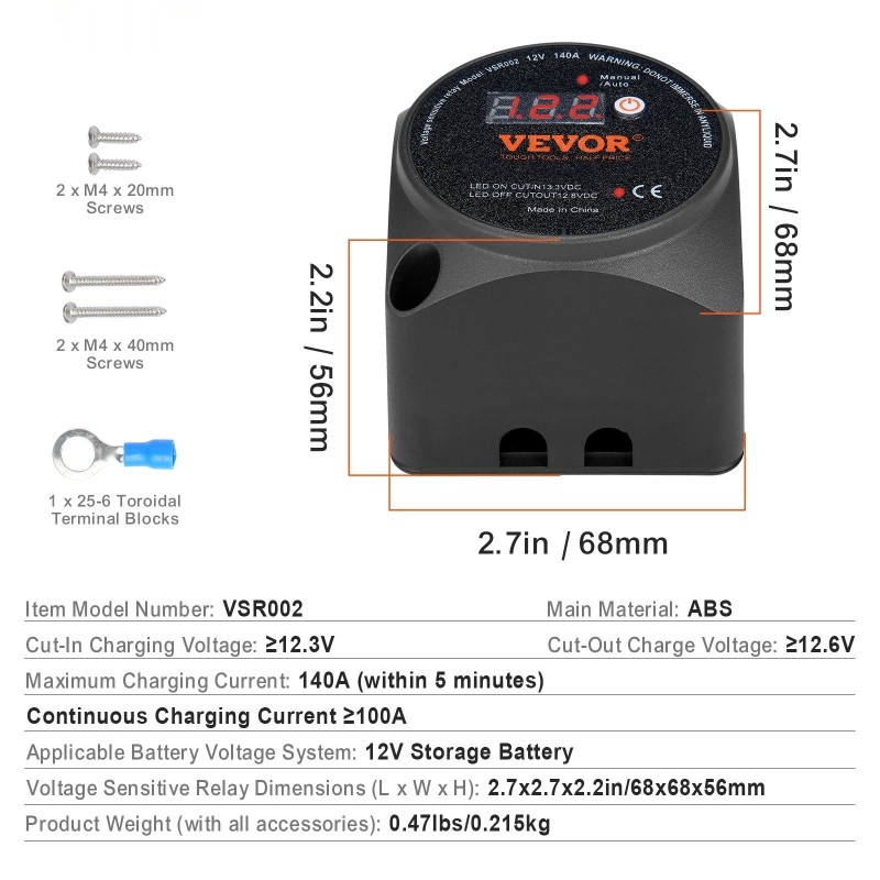 Jänniteherkkä kaksoisakun erotinsarja 12V 140A automaattinen ja manuaalinen tila LCD-näytöllä