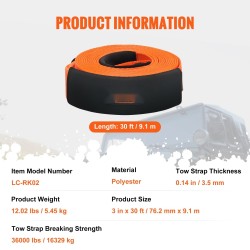 Raskaan käytön vetoliinasarja polyesteri 9,1 m 16329 kg murtolujuus suojahihat D-renkaat