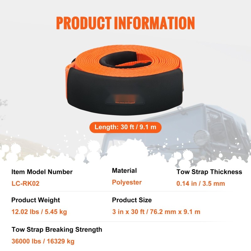 Raskaan käytön vetoliinasarja polyesteri 9,1 m 16329 kg murtolujuus suojahihat D-renkaat