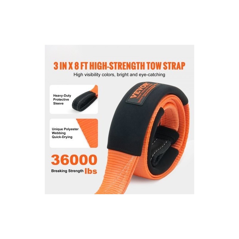 Hinausliina polyesteristä 7,6 cm 2,4 m 16329 kg kolmoisvahvistetut lenkit ajoneuvojen hinaukseen