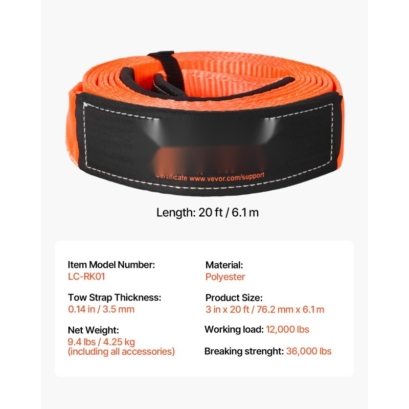 Polyesterinen hinausliina 76,2 mm x 6,1 m 16329 kg murtolujuus