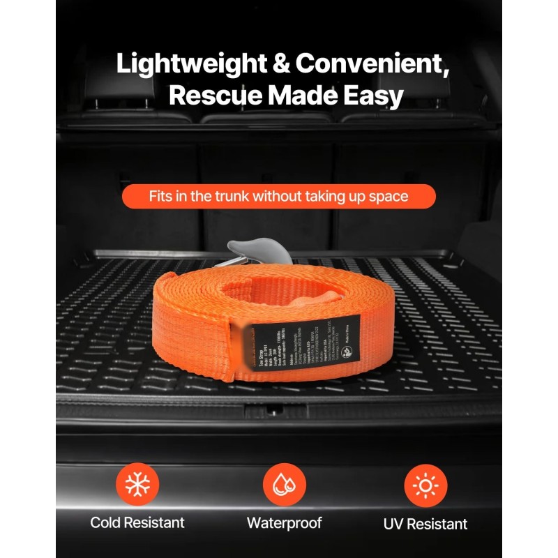 Vetohihna polyesteristä 50,8 millimetriä leveä 6,1 metriä pitkä murtolujuus 7711 kilogrammaa ajoneuvoille