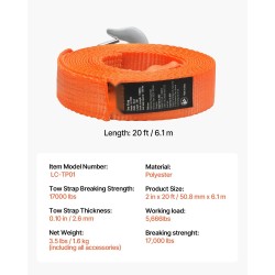 Vetohihna polyesteristä 50,8 millimetriä leveä 6,1 metriä pitkä murtolujuus 7711 kilogrammaa ajoneuvoille
