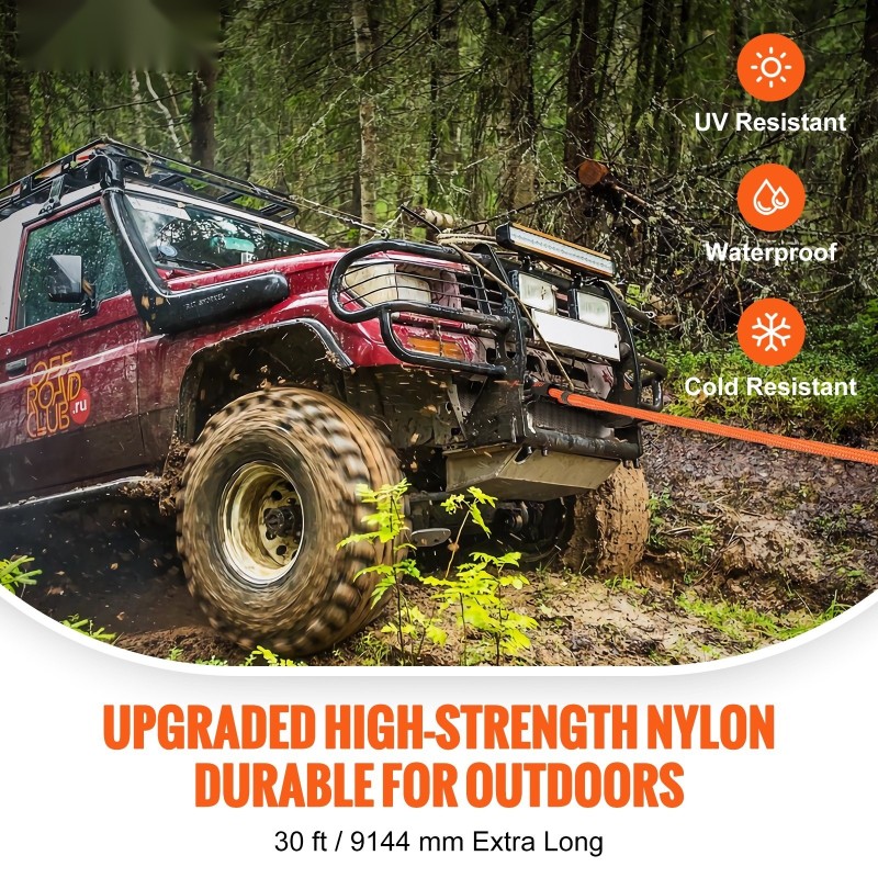 Kineettinen nyloninen vetoköysi 9,1 m 25,4 mm 17237 kg katkeamismurtolujuus 30% venymä