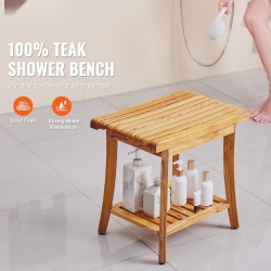 Teak-puinen suihkupenkki vedenkestävä säilytyshyllyllä 500x363x455 mm 180 kg kantavuus