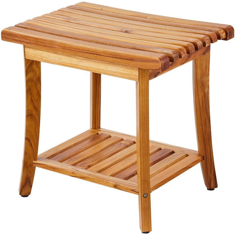 Teak-puinen suihkupenkki vedenkestävä säilytyshyllyllä 500x363x455 mm 180 kg kantavuus