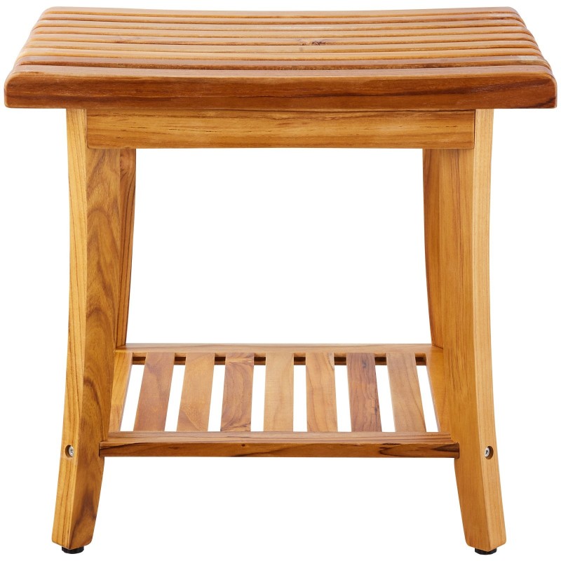 Teak-puinen suihkupenkki vedenkestävä säilytyshyllyllä 500x363x455 mm 180 kg kantavuus
