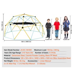 Kiipeilykupu teräsrunko 305 cm leveä keinu riippumatto 3–10-vuotiaille 4–5 lapselle