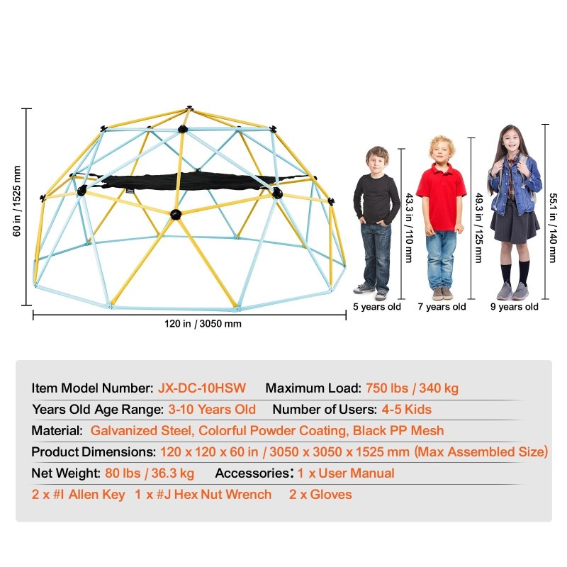 Kiipeilykupu teräsrunko 305 cm leveä keinu riippumatto 3–10-vuotiaille 4–5 lapselle