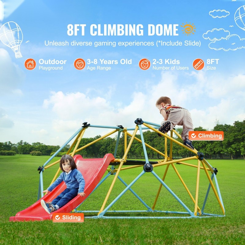 Kiipeilykupoli liukumäellä kuumasinkitty teräs 183×244×91,5 cm 3–9-vuotiaille