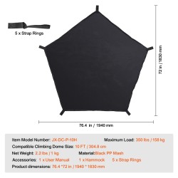 Riippumatto kiipeilykupoliin 10 ft musta PP-verkko kantavuus 158 kg lapsille