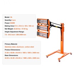 Infrapunakuivauslamppu 3300 wattia ajastin 1–60 minuuttia säädettävä korkeus 200–2400 millimetriä jalustalla