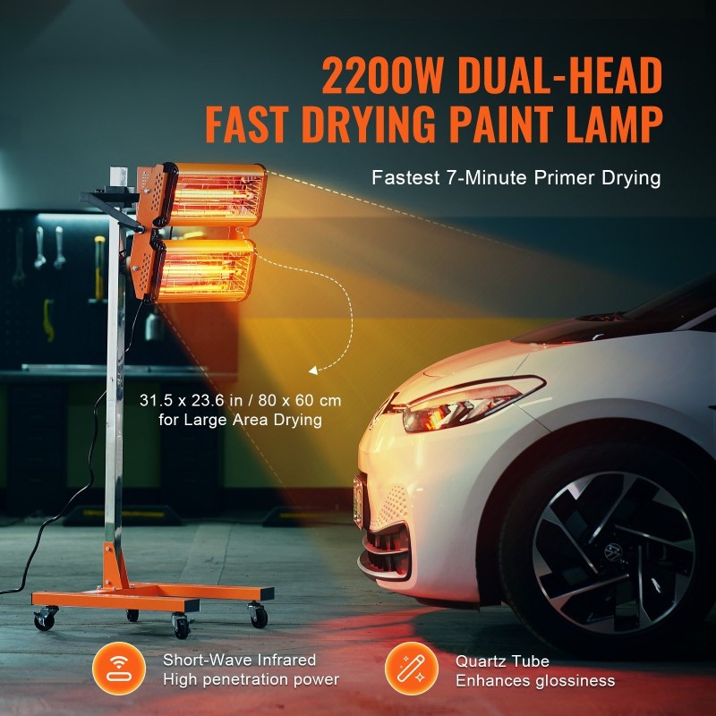 Infrapunakuivauslamppu 2200W ajastin 1–60 min säädettävä korkeus liikuteltava jalusta pyörillä