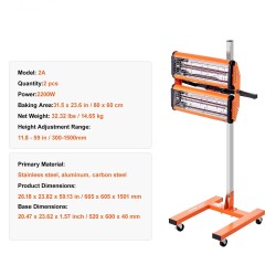 Infrapunakuivauslamppu 2200W ajastin 1–60 min säädettävä korkeus liikuteltava jalusta pyörillä