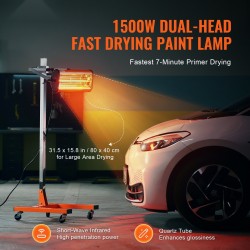 Infrapunakuivain 1500W ajastimella 1–60 min korkeussäädettävä jalusta maalipinnoille