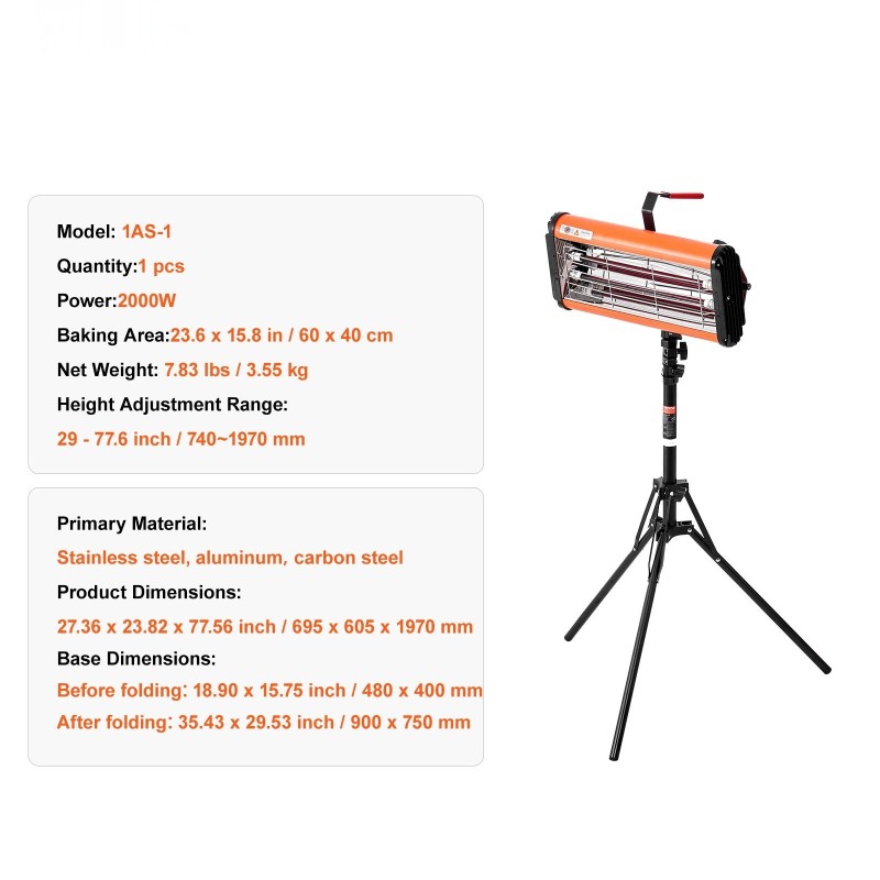 Infrapunalamppu 2000 watin kaksikäyttöinen käsikäyttö ja teline autoille ja huonekaluille