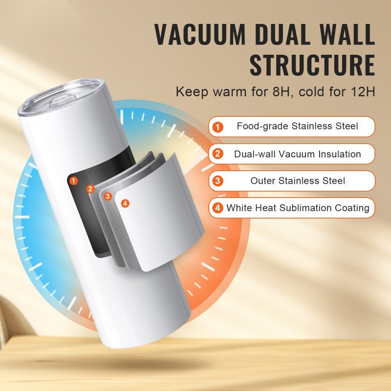 Suorat sublimaatiotermosmukit elintarvikekelpoinen ruostumaton teräs 591,5 ml 12 kpl