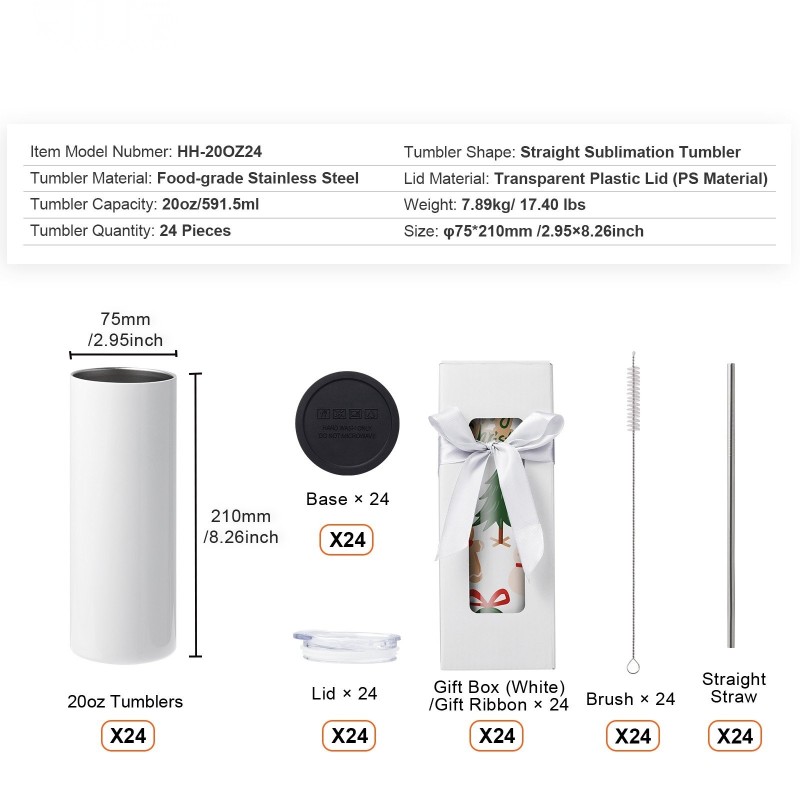 Kaksiseinäiset sublimaatiomukit ruostumatonta terästä 591,5 ml 24 kappaletta lämpösiirtoon