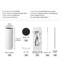 Suorat sublimaatiomukit 591 ml elintarvikelaatuisesta ruostumattomasta teräksestä 50 kpl