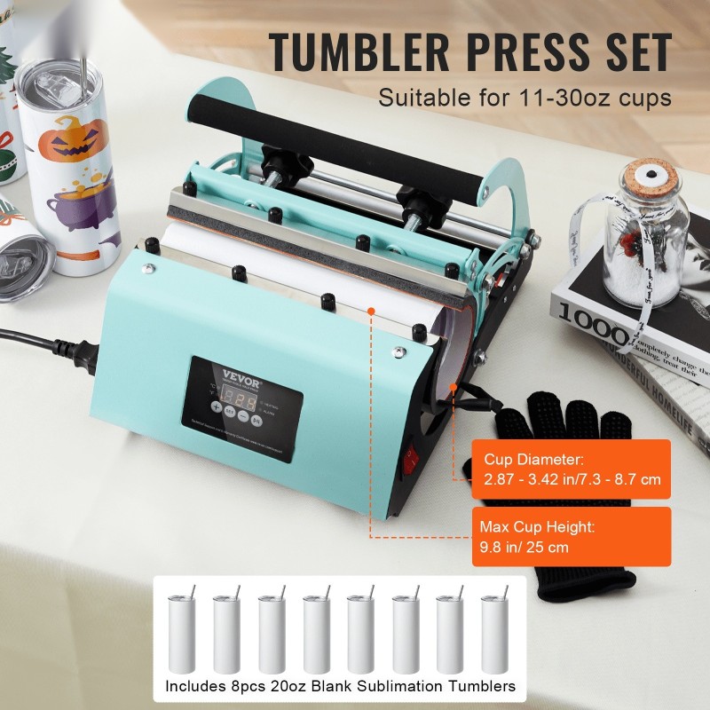 Mukipuristin sublimaatiomukeille 11–30 unssia yhteensopiva 8 kpl 20 unssin ruostumattomia teräsmukeja