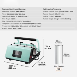 Mukipuristin sublimaatiomukeille 11–30 unssia yhteensopiva 8 kpl 20 unssin ruostumattomia teräsmukeja