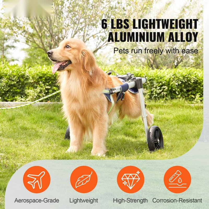 Koira pyörätuoli ilmailuluokan alumiinirunko säädettävä takajaloille L-koko 48–88 paunaa