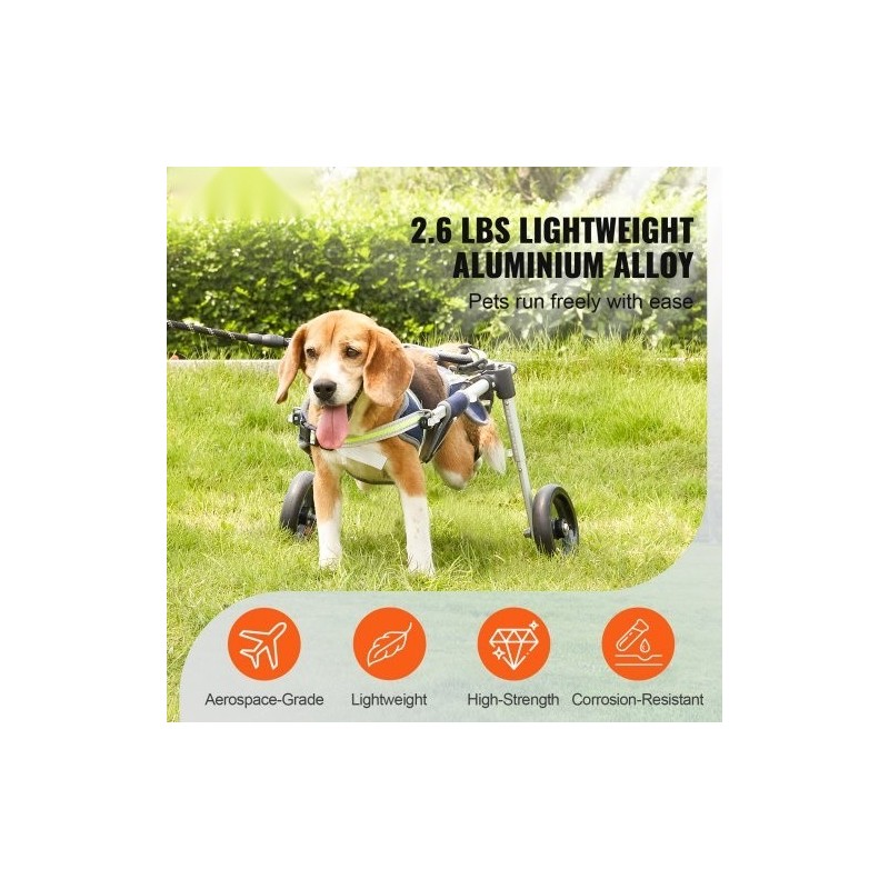 Koiran pyörätuoli takajaloille ilmailuluokan alumiiniseos säädettävä XS iskunvaimentavilla pyörillä kevyt