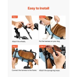 Koiran säädettävä pyörätuoli alumiinirungolla takajaloille iskunvaimentavilla pyörillä enintään viisitoista kilogrammaa