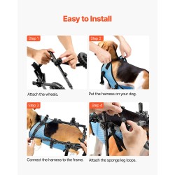 Koiran takajalkojen pyörätuoli kevyt alumiinirunko säädettävä ja iskunvaimentavilla pyörillä pienille koirille