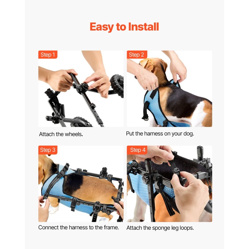 Koiran takajalkojen pyörätuoli kevyt alumiinirunko säädettävä ja iskunvaimentavilla pyörillä pienille koirille
