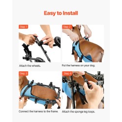 Takajalkojen pyörätuoli koiralle alumiinirunkoinen säädettävä iskunvaimennuspyörillä erittäin pieni enintään kymmenen kiloa