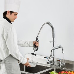 Seinäasennettava keittiöhana esihuuhteluruiskulla ruostumaton teräs messinki 25 tuuman korkeus 12 tuuman juoksuputki