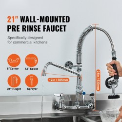 Seinäasennettava messinkinen keittiöhana esihuuhtelusuuttimella korkeus 21 tuumaa 12 tuumaa kääntyvä juoksuputki