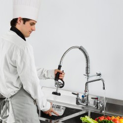 Seinäasennettava messinkinen keittiöhana esihuuhtelusuuttimella korkeus 21 tuumaa 12 tuumaa kääntyvä juoksuputki