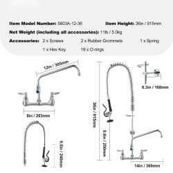 Seinäasennettava keittiöhana messinkirungolla ja 304-ruostumattomalla teräksellä esihuuhteluruisku 91,4 cm