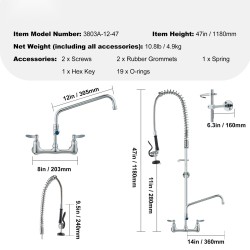 Seinään asennettava esihuuhteluhana messinki ja 304-ruostumaton teräs 47, 8 ja 12 tuumaa