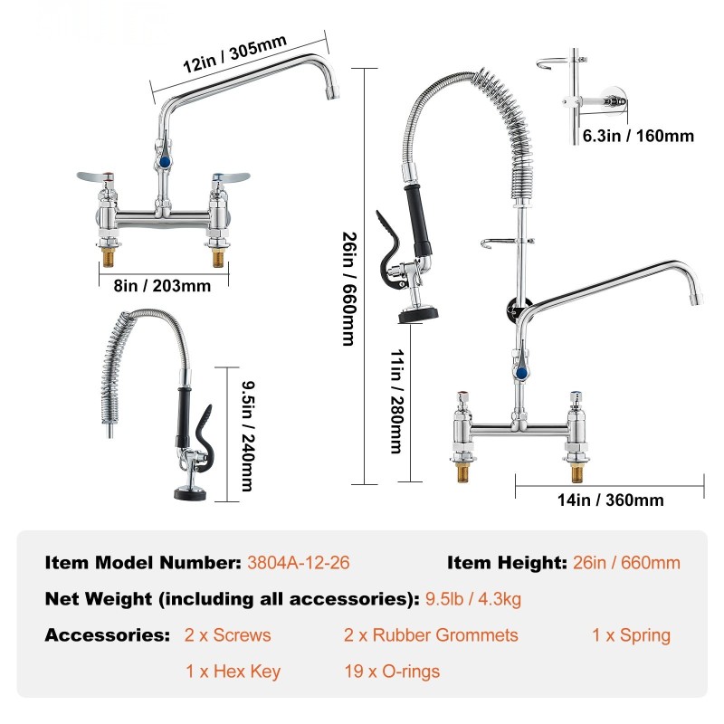 Keittiöhana messinkinen 66 senttimetriä korkea esihuuhteluruiskulla 30,5 senttimetriä kääntyvällä juoksuputkella