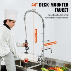 Tasoasenteinen keittiöhana esihuuhtelulla messinkirakenne 304-ruostumaton teräs 44-tuuma 8-tuuma keskietäisyys 12-tuuma kääntyvä