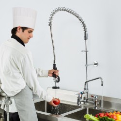 Tasoasenteinen keittiöhana esihuuhtelulla messinkirakenne 304-ruostumaton teräs 44-tuuma 8-tuuma keskietäisyys 12-tuuma kääntyvä