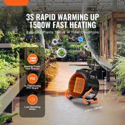 Sähköinen kasvihuonelämmitin 2000W PTC-lämmitys 3-nopeuksinen kannettava seosteräsrunko IP20-suojaus