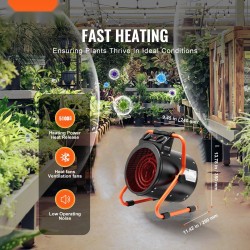 Kasvihuonelämmitin 2000W pieniin ja keskisuuriin kasvihuoneisiin IP24 roiskesuoja 2-nopeutta teräsrunko kannettava